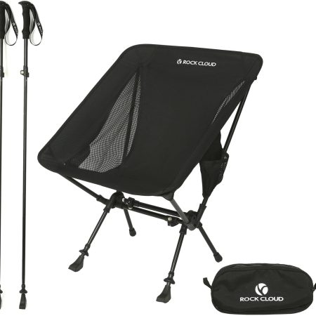 ROCK CLOUD Portable Camping Chair Ultralight Folding Chairs and Trekking Pole 2 in 1 for Outdoor Camp Hiking Backpacking Lawn Beach Sports